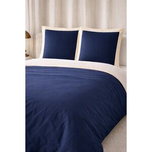 Frette Navy Blue Duvet Cover + Euro Sham Set Luxury Italian Bedding Size King